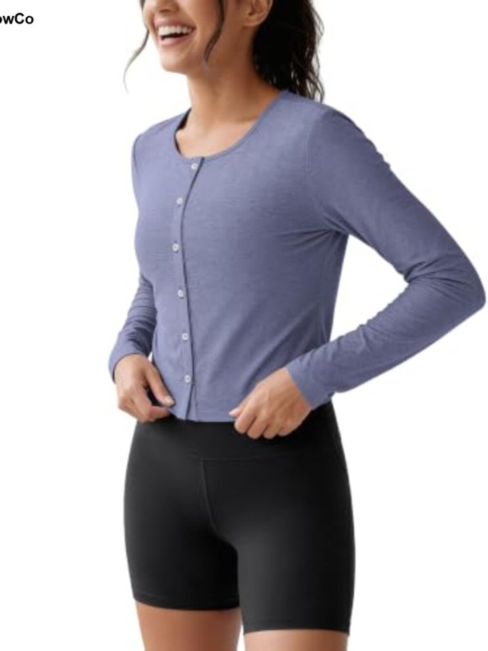 Ultra Soft Button Down Crop Cardigan UPF 50+ Long Sleeve Crewneck